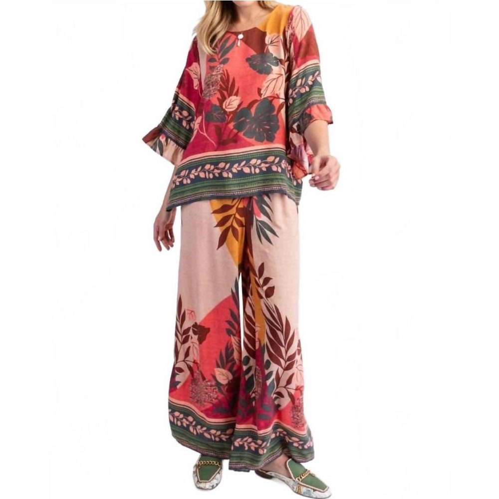 Easel NWT Floral Border Printed Rayon Wide-Leg Pants Size Large - Picture 5 of 7